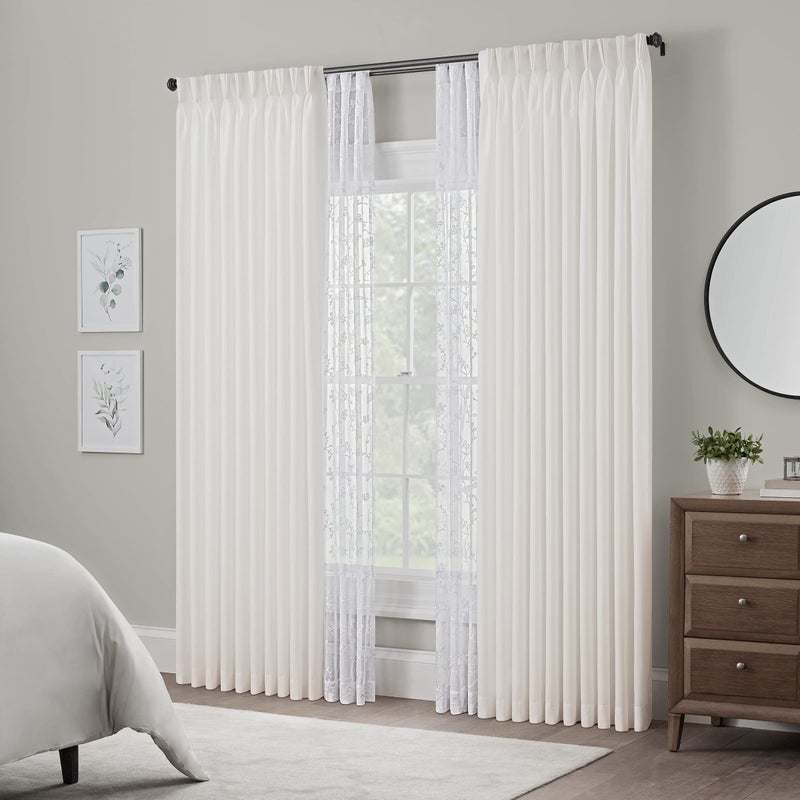 Waverly Serendipity 10 Pinch Pleat Light Filtering Rod Pocket Window Curtain for Living Room (1 Panel), 50 in x 84 in, White - Image 1